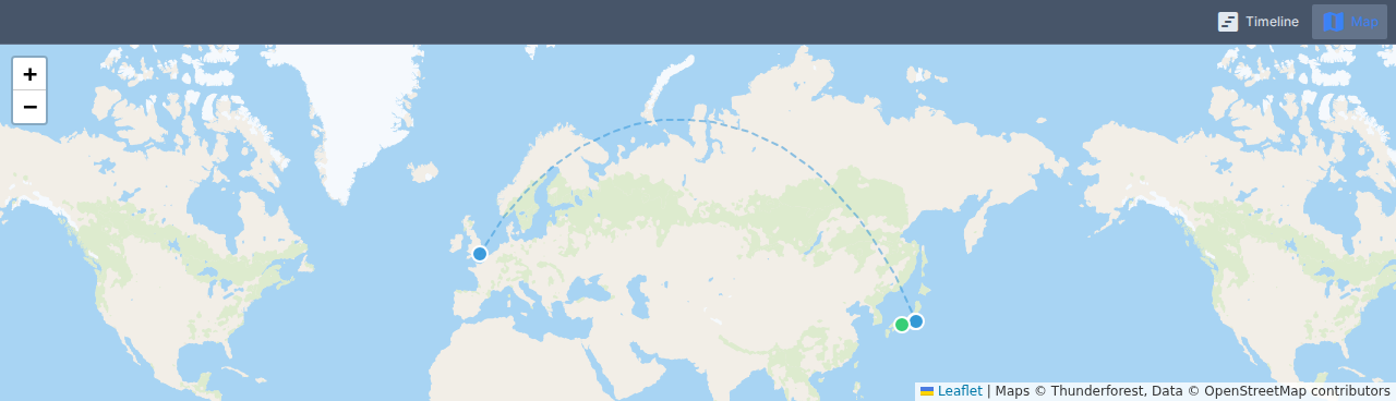 Map showing flight routes